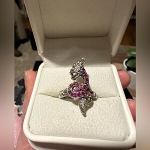 Vintage Ruby Chinese Dragon/Snake Ring - 925 Sterling Silver 7.25
